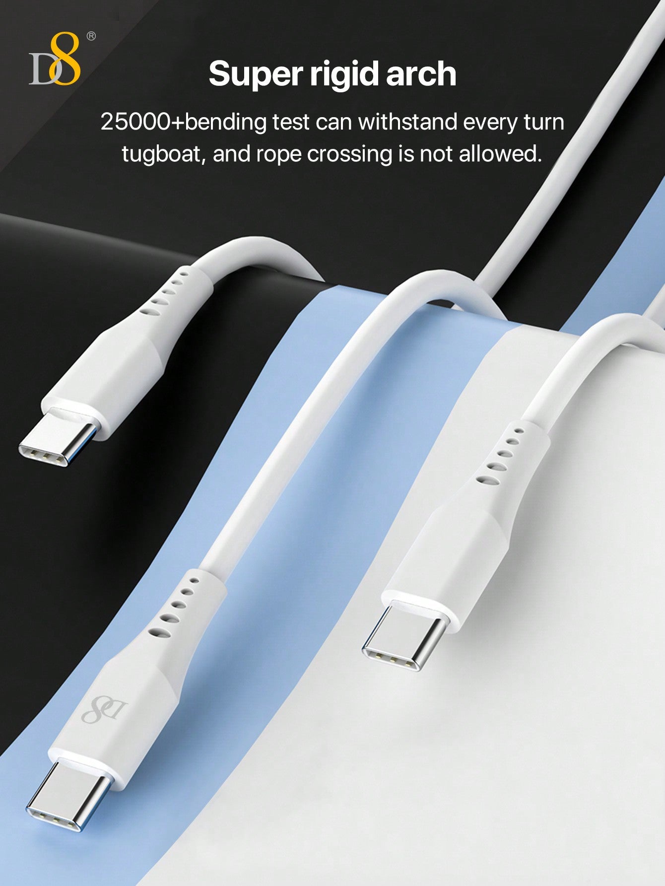 D8 USB-C Keychain Cable, 1.2M 60W Fast Charging, Durable & Compact Design