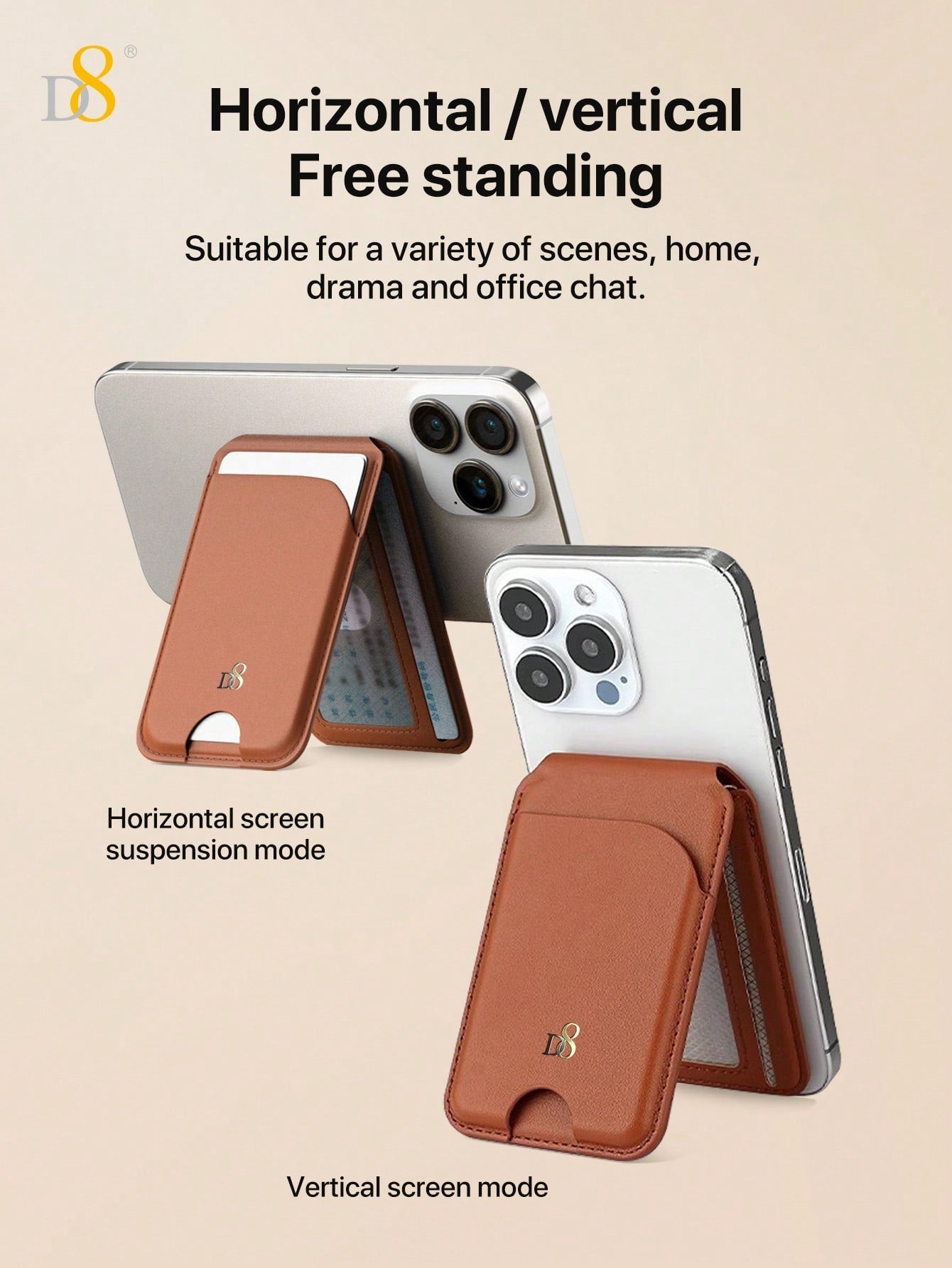 D8 Magnetic Card Wallet Holder For [Lightweight Slim] Improved Phone Wallet Stand, Built In Strong Magnet, Satechi Magnetic Wallet Stand, MagSafe Compatible With 16Pro Max/15/ 14 Plus/13/12 / 12 Pro Series, Adjustable Bracket