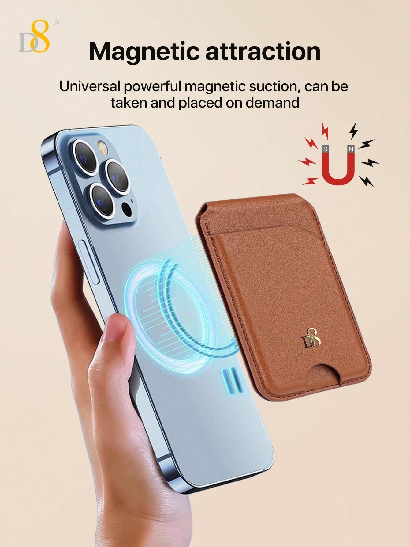 D8 Magnetic Card Wallet Holder For [Lightweight Slim] Improved Phone Wallet Stand, Built In Strong Magnet, Satechi Magnetic Wallet Stand, MagSafe Compatible With 16Pro Max/15/ 14 Plus/13/12 / 12 Pro Series, Adjustable Bracket