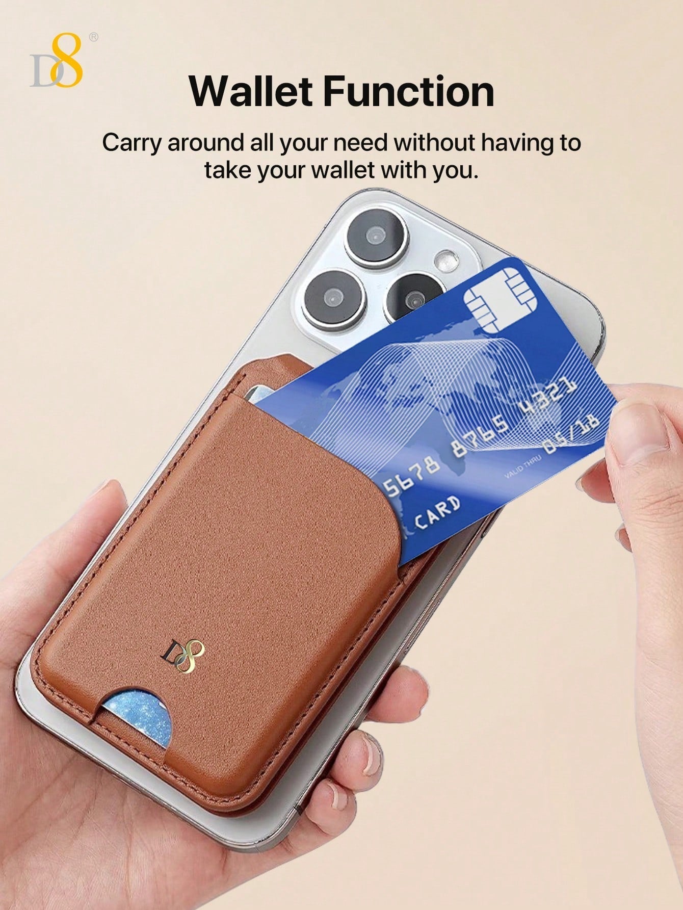 D8 Magnetic Card Wallet Holder For [Lightweight Slim] Improved Phone Wallet Stand, Built In Strong Magnet, Satechi Magnetic Wallet Stand, MagSafe Compatible With 16Pro Max/15/ 14 Plus/13/12 / 12 Pro Series, Adjustable Bracket