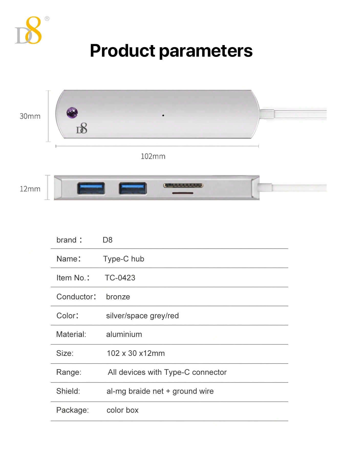 D8 4 In 1 USB C Hub Multiport Adapter With USB-C And 2 USB A 3.0 5Gbps, SD/TF Card Reader, Aluminum USB C To USB Hub For I Phone 16/15 Series, Pro 2021/2019/2018,Chromebook Pixel Matebook Ulti USB Port Hub For Windows, Ipad Pro, Chromebook