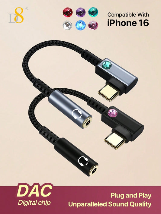 D8 USB Type C To 3.5mm Female Headphone Jack Adapter, USB C To Aux Audio Dongle Cable Cord Compatible With I Phone 16 Pro Max/15 Pro/15, S Amsung Galaxy S24/S23/S22 Ultra, IPad Pro, Pixel 9/8 Holiday Gift Valentine's Day Gift Christmas Gifts