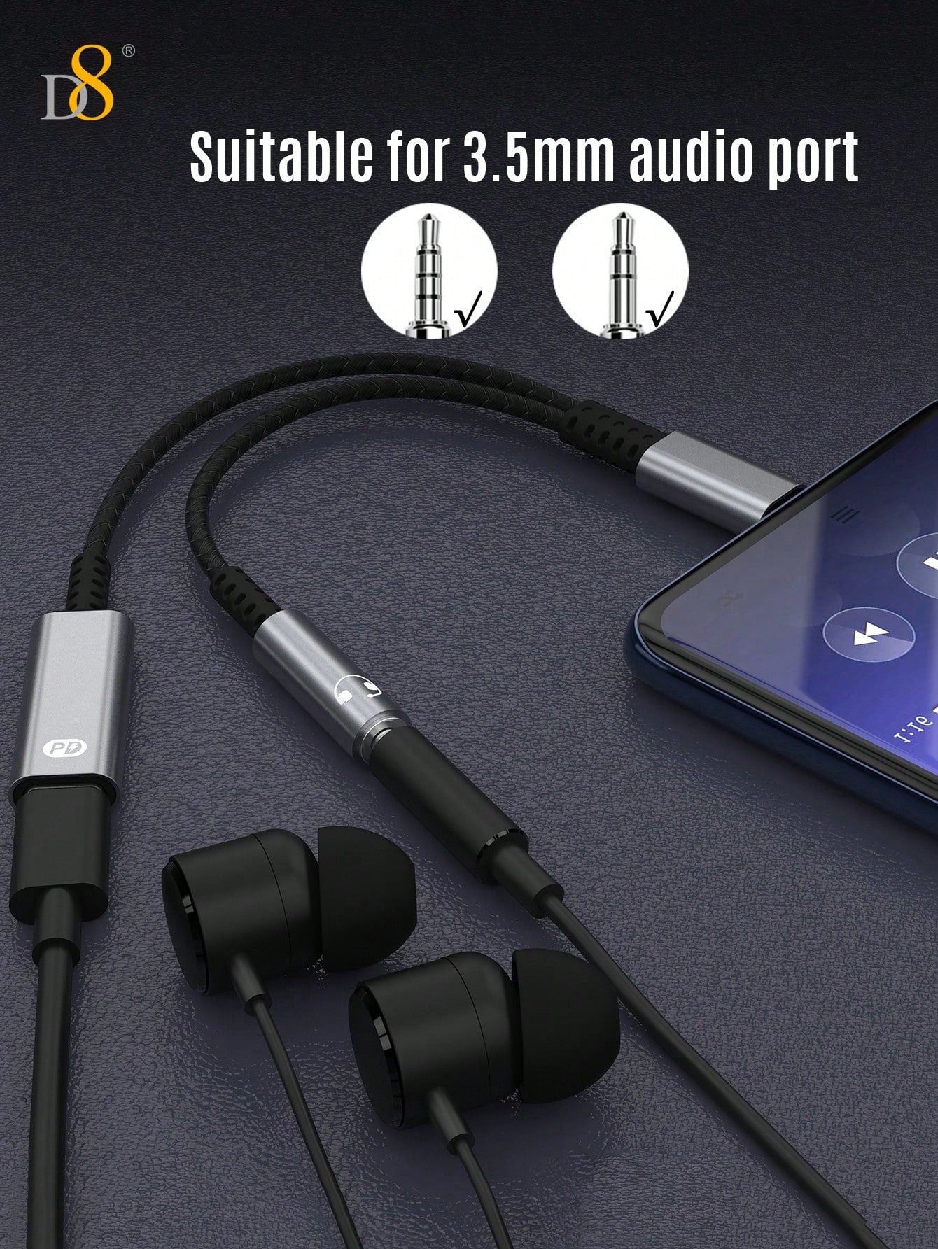 D8 USB C To 3.5mm Headphone And Charger Adapter,2 In 1 USB C To Aux Audio Jack With PD 60W Fast Charging Dongle Cable Cord,Compatible With16 / I Phone16 Pro / I Phone 16 Pro Max/ I Phone 15/15 Pro/15 Pro Max/15 Plus,IPad Pro, Air5, Air,S Amsung S23/S22+ G