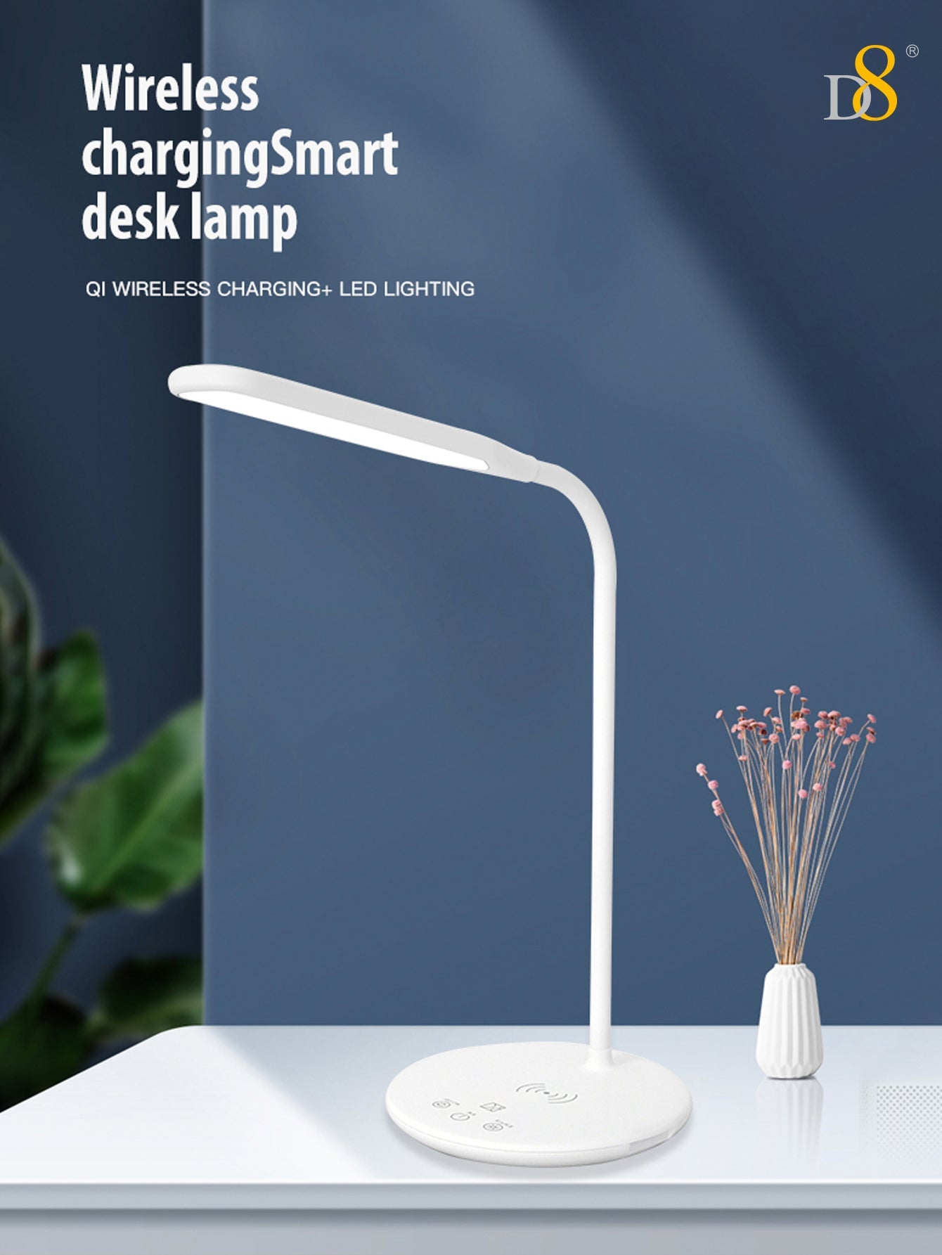 Wireless Charging LED Desk Lamp - Touch Dimmable, 15W Output