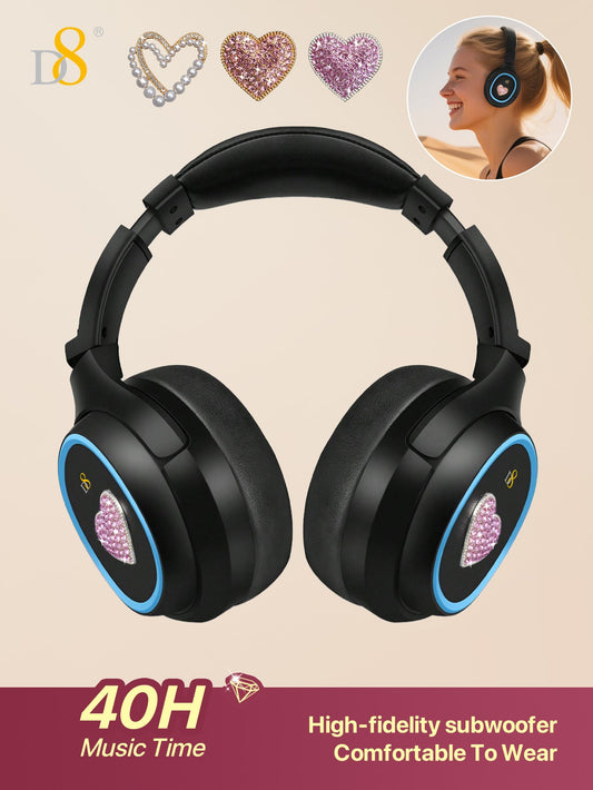 D8 Wireless  Headphones Over-Ear, with Microphone, 3.5MM Wired Stereo Headset Micro SD/TF, PC,Soft Earmuffs &Light Weight for Prolonged Wearing，Deep Bass for Home Office Cellphone PC Ect. Holiday Gift Valentine's Day Gift Christmas Gifts,Must-Haves