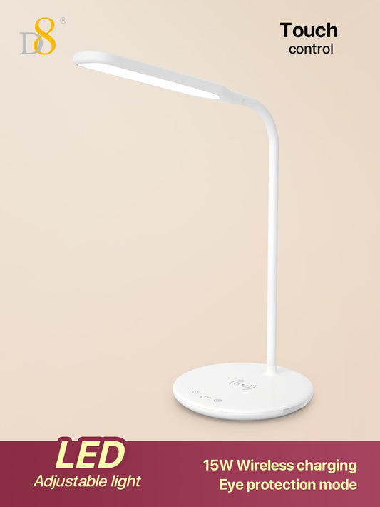 Wireless Charging LED Desk Lamp - Touch Dimmable, 15W Output