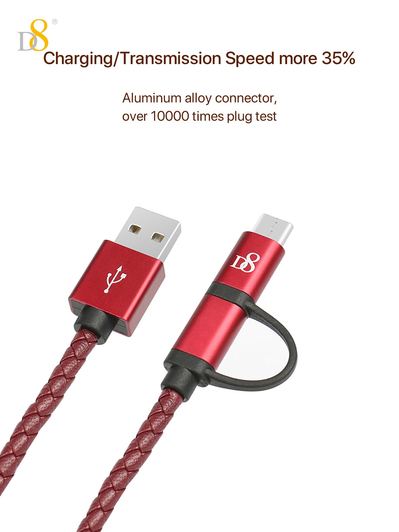 D8 2in1 Micro & USB-C PU Leather Cable Top Charging Solution