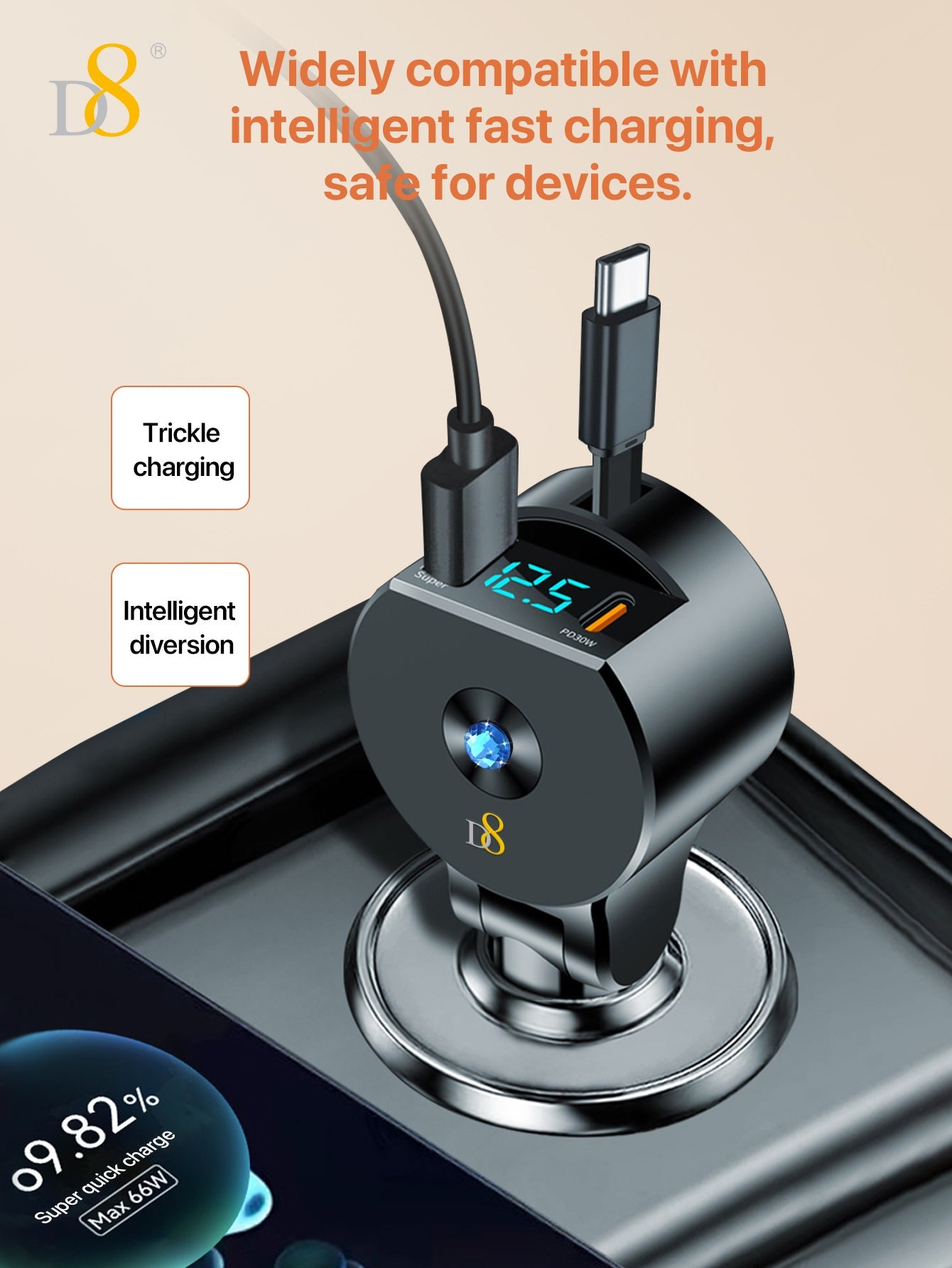 D8 New folding and retractable cable PD+QC3.0 car charging fast charging USB-C PD:30W, Gifts for Men Women Car Accessories, 3in 1 Travel Essentials Multi Charging, for iPhone 16/15/14/13 iPad MacBook S amsung S24/S23+ Multiple Chargers for All Devices