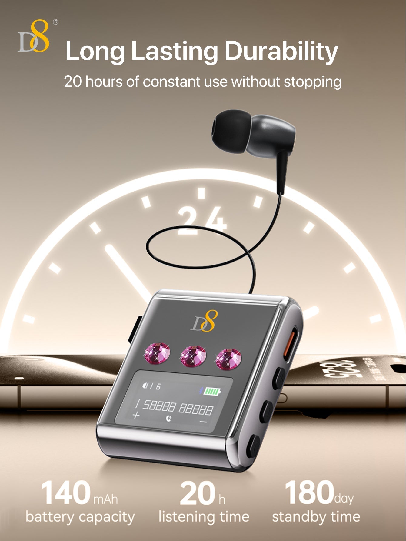 D8 Retractable Wireless Headset ,LED Display Over-Ear Buds,Headphone Stereo Earphone  Noise Cancelling Mic Clip on Earpiece Comfortable HandsFree Headset 20Hrs Talking Time Sports Business Trucker Driver Earbud
