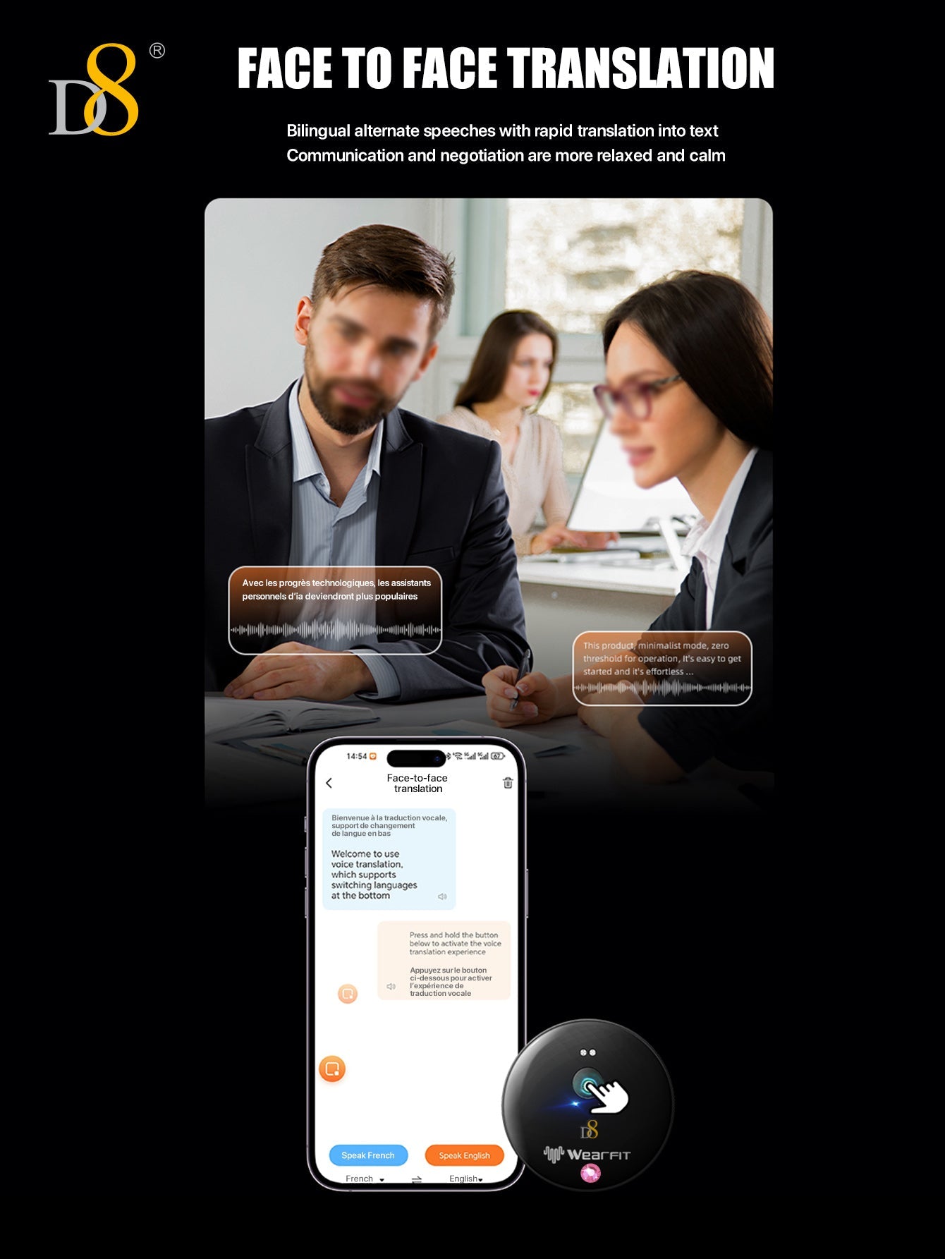D8  AI Translator Recorder,Al Large Model |Conference Artifact | chat the World| Automatically recognize filled text Language Translator Device with APP Control, 50+ Languages Chat aroundtheworld and communicate worry-free ,NO FEE for Translate & Audio Tr