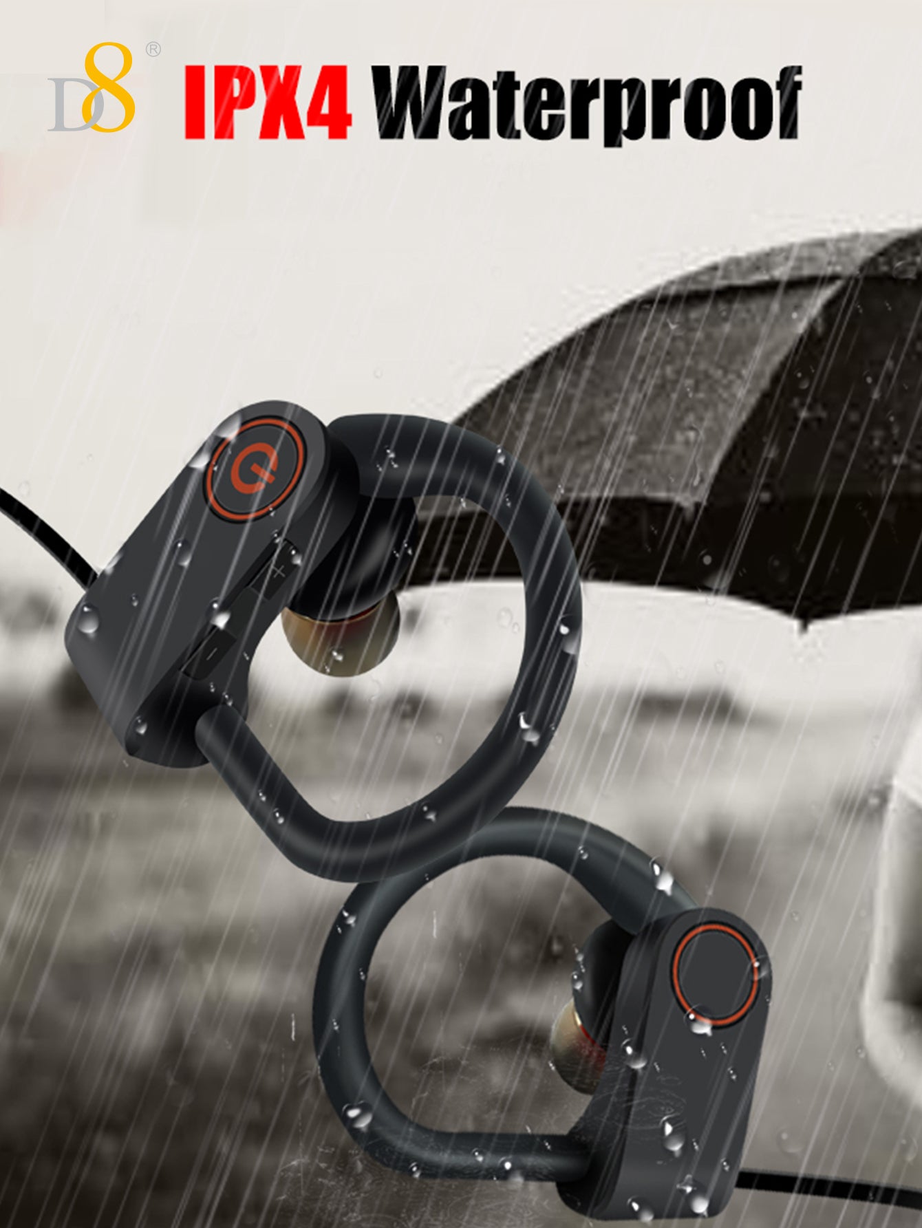 D8 Wireless Sports Earbuds, BT5.3, 10H Playtime, Deep Bass for Workouts