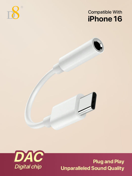 D8 USB-C to 3.5mm HiFi Adapter, DAC Mic, Aux Dongle for iPhone/Samsung