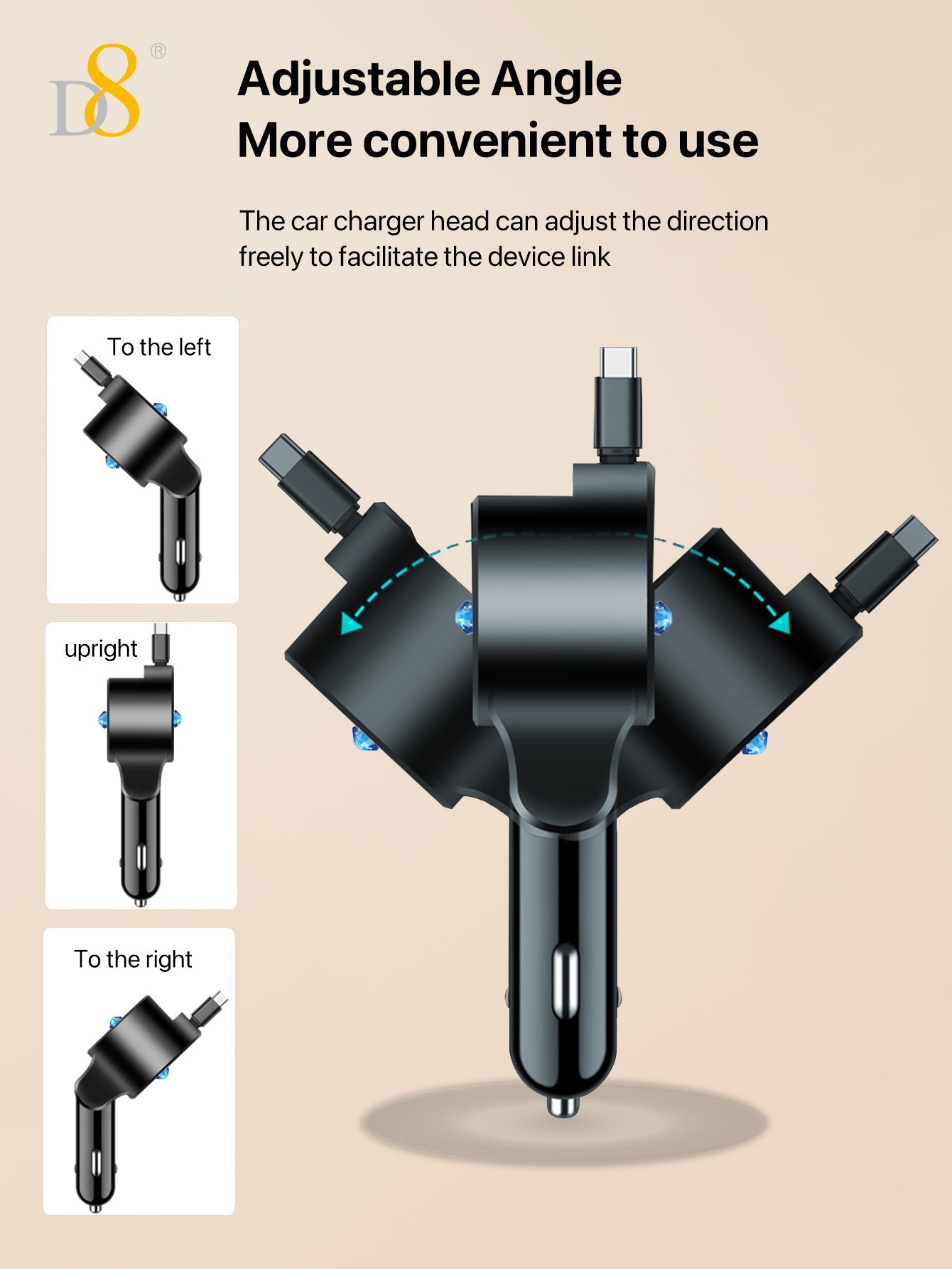 D8 New folding and retractable cable PD+QC3.0 car charging fast charging USB-C PD:30W, Gifts for Men Women Car Accessories, 3in 1 Travel Essentials Multi Charging, for iPhone 16/15/14/13 iPad MacBook S amsung S24/S23+ Multiple Chargers for All Devices