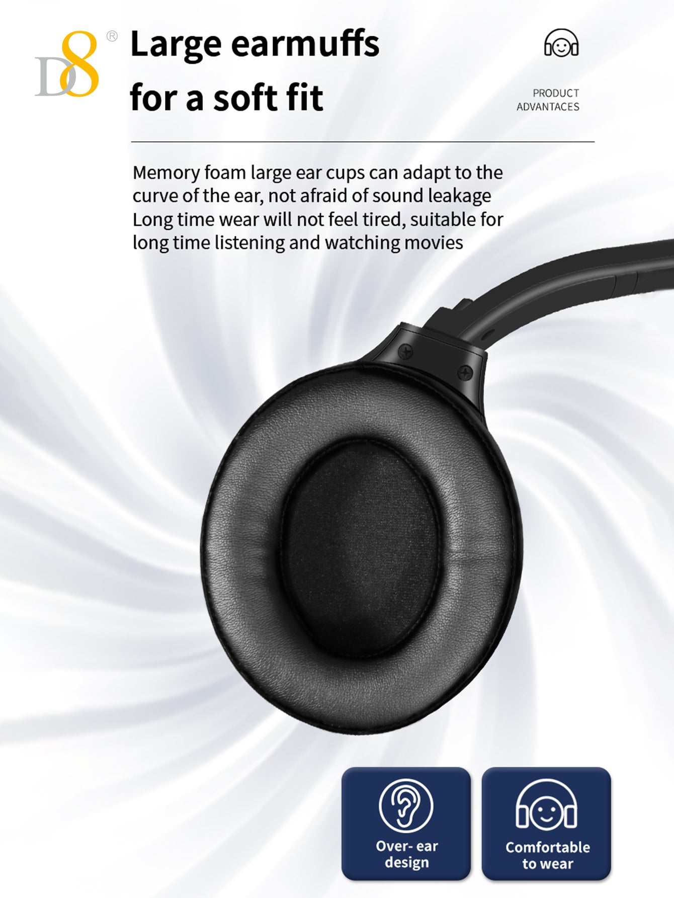 D8 Wireless  Headphones Over-Ear, with Microphone, 3.5MM Wired Stereo Headset Micro SD/TF, PC,Soft Earmuffs &Light Weight for Prolonged Wearing，Deep Bass for Home Office Cellphone PC Ect. Holiday Gift Valentine's Day Gift Christmas Gifts,Must-Haves