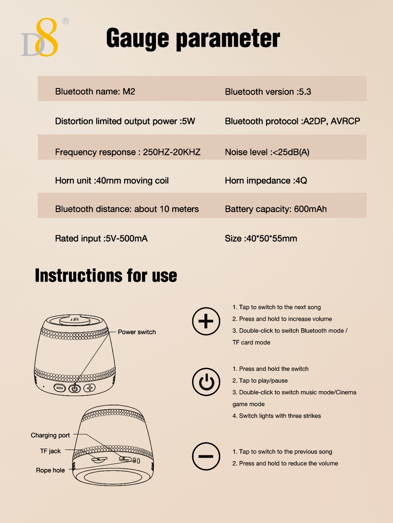 D8 Wireless Induction Magnetic Bluetooth Speaker, Portable Mini Bluetooth Loudspeaker with Bass Diaphragm, 5W Internal-Magnet, 10H Playtime, RGB Light, Including Magnetic Ring and Lanyard, Silicone folding air cabinInnovative folding airbag structure