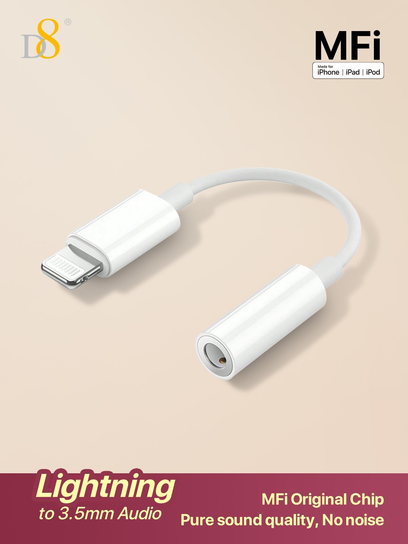 D8 3.5mm Audio Charger Cable Adapter for iPhone – 2-in-1 Charging & Audio Adapter for iPhone 15/14/13/12 Series