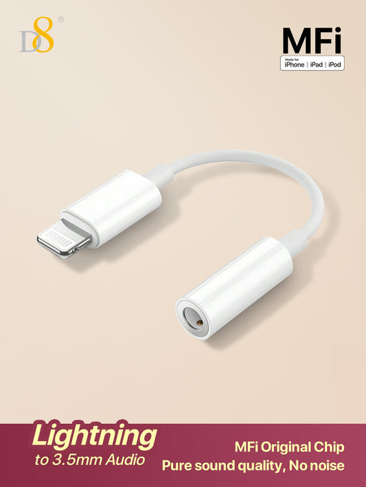 D8 3.5mm Audio Charger Cable Adapter for iPhone – 2-in-1 Charging & Audio Adapter for iPhone 15/14/13/12 Series
