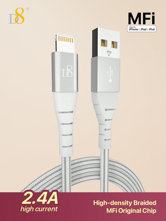 D8 Lightning Fast Charging Data Cable, High-Speed Charger Compatible with iPhone, iPad, and More