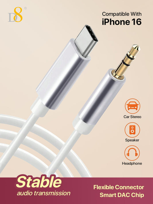 D8 USB-C to 3.5mm Aux Cable, 3.3FT Fast Audio Dongle for iPhone/Android