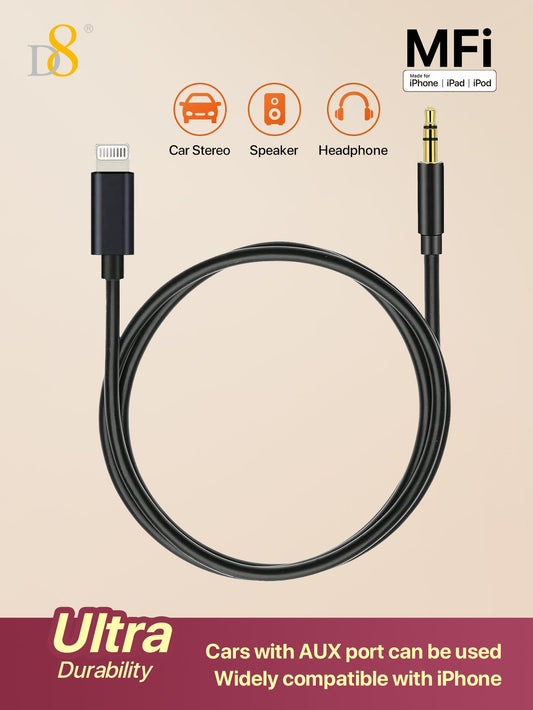 D8 iPhone AUX Cord, Lightning to 1/8" Stereo Cable, 3.3FT for iPhone Models