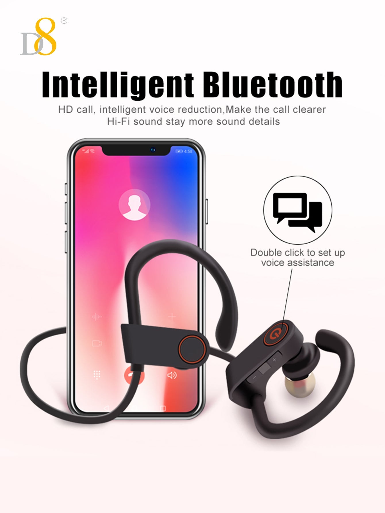 D8 Wireless Sports Earbuds, BT5.3, 10H Playtime, Deep Bass for Workouts
