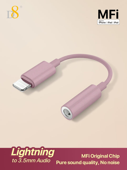 D8 MFi Lightning to 3.5mm Audio Adapter, HiFi DAC Stereo Mic Earphone Dongle
