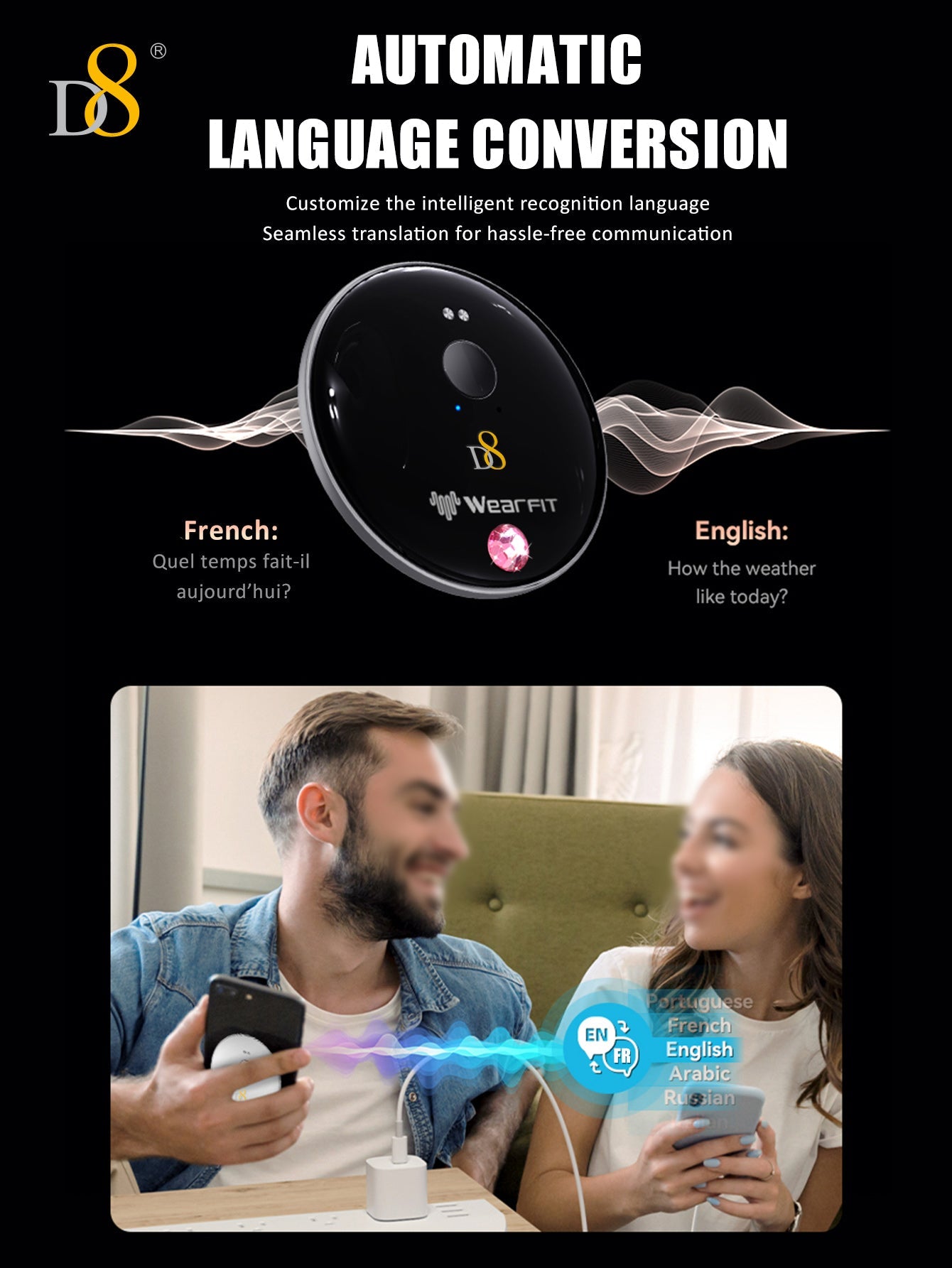 D8  AI Translator Recorder,Al Large Model |Conference Artifact | chat the World| Automatically recognize filled text Language Translator Device with APP Control, 50+ Languages Chat aroundtheworld and communicate worry-free ,NO FEE for Translate & Audio Tr
