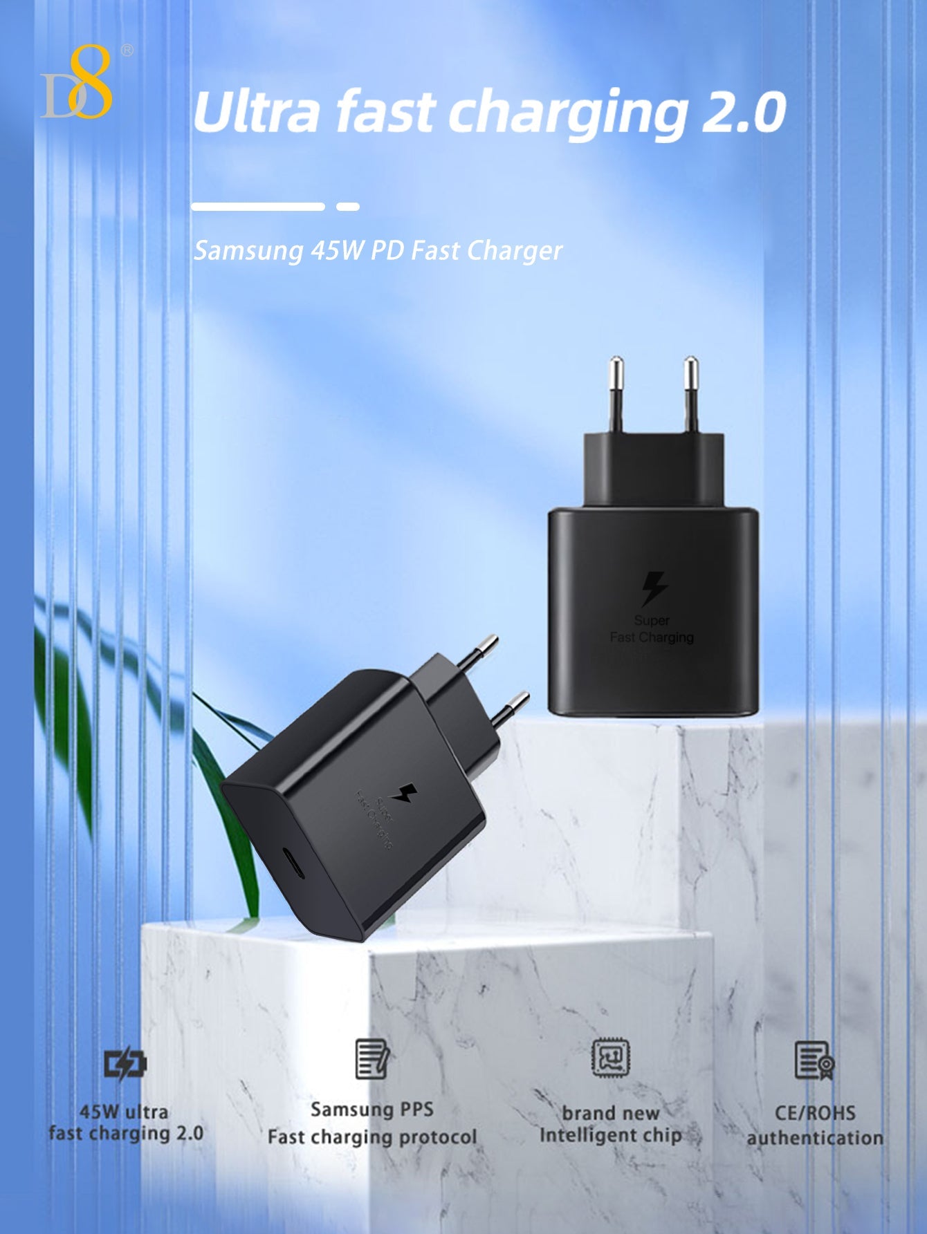 D8 45W USB-C Charger, Fast Charging for iPhone 15/MacBook/iPad/Samsung