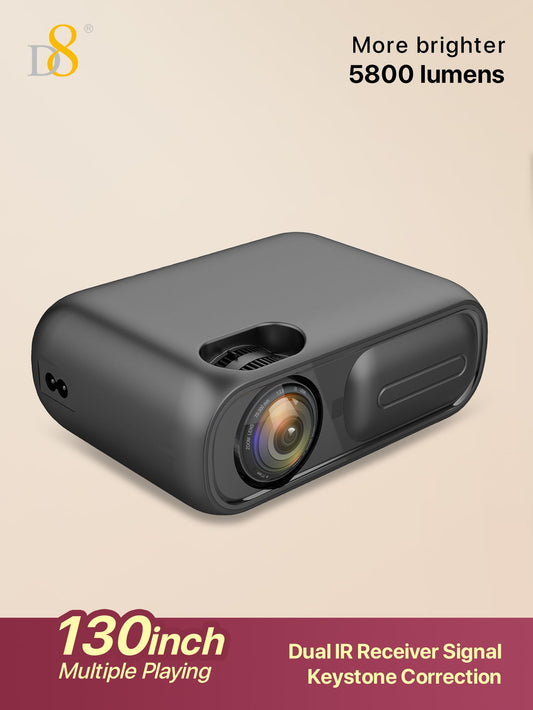 D8 High-Performance Projector – 5800 Lumens, 4K Support, Gaming Mode, 130" Screen